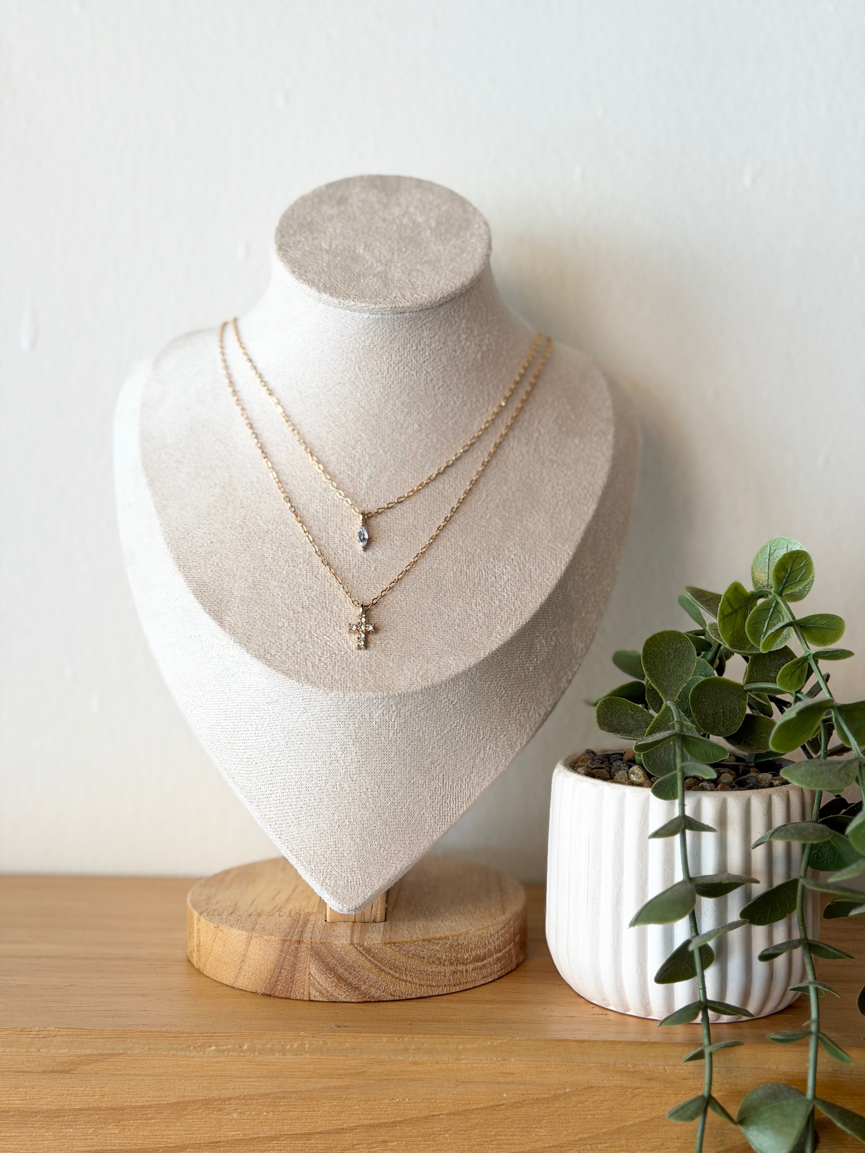 Layered Cross & Crystal Necklace